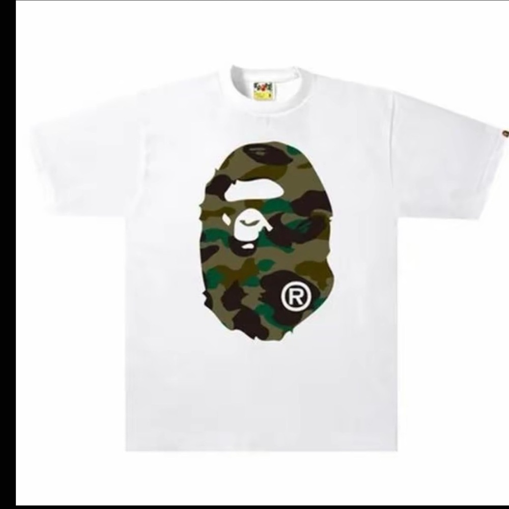 A Bathing Ape White T-Shirt with Camouflage Ape Logo